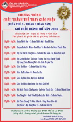 LỊCH PHỤNG VỤ THÁNG 09/2026 VÀ CHƯƠNG TRÌNH CHẦU THÁNH THỂ THAY GIÁO PHẬN
